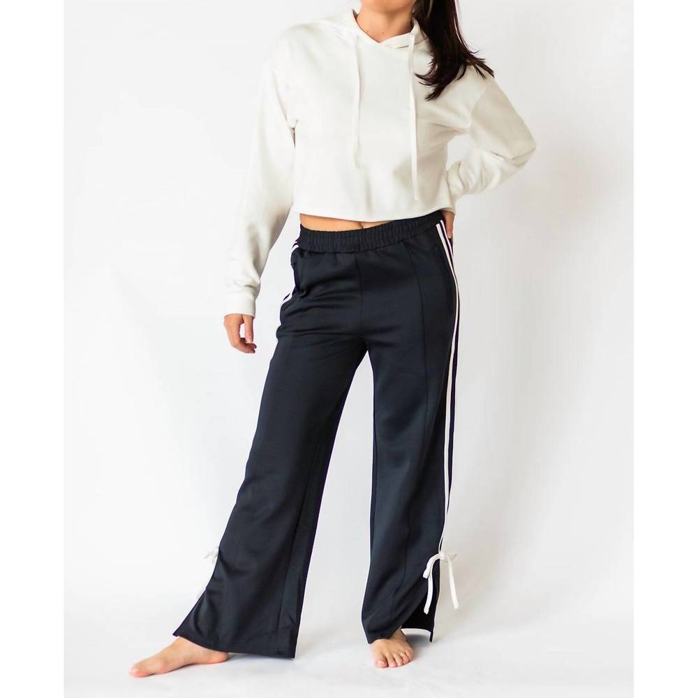 Women's Black Track Pants with White Stripes